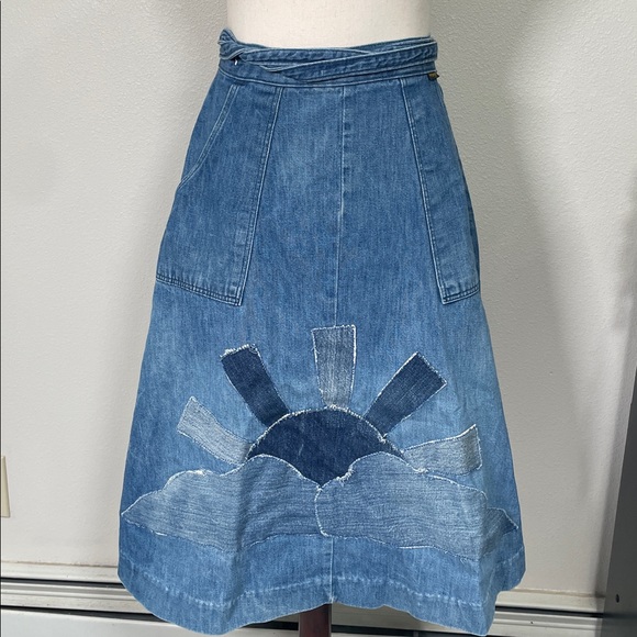 Vintage Wrangler Denim Patchwork Wrap Skirt Tie Size Small - Picture 7 of 16